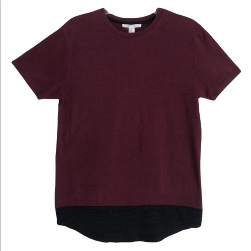 21men Short Sleeve T-Shirt Block Maroon & Black Crew Neck Small